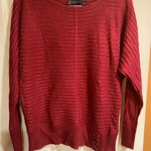 New York & Company Women's Ribbed Crewneck Sweater in Burgundy